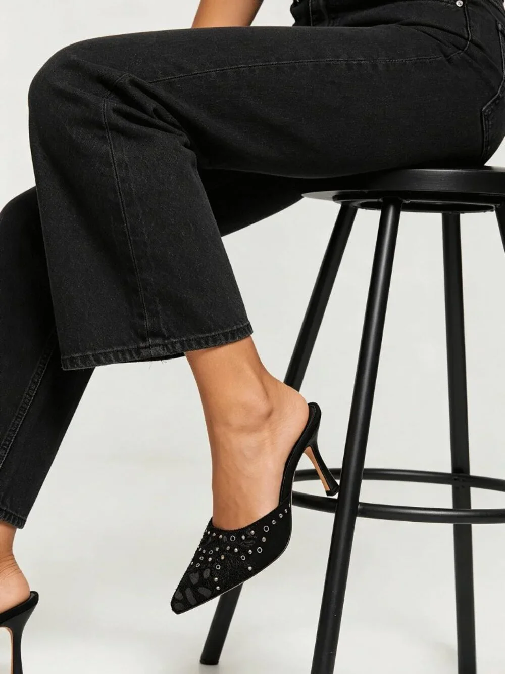 Black Sexy Women's Pointed Toe Slip-On Stiletto Heels